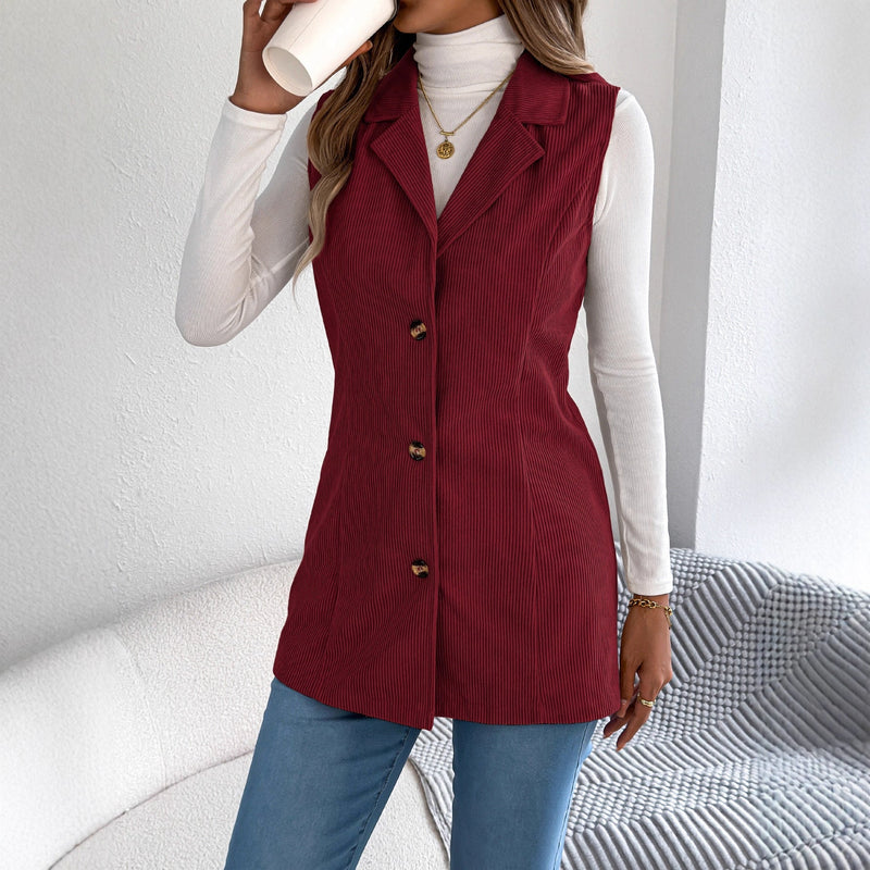 European And American Casual Single-breasted Suit-collar Corduroy Waistcoat Jacket