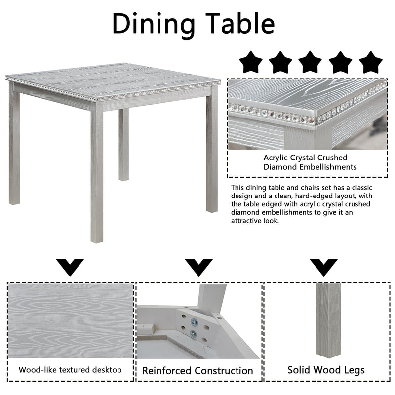 Dining Table Set With Crystal Decoration And Upholstered Chairs