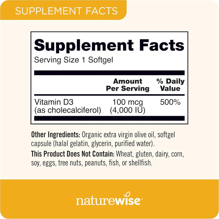Vitamin D3 4000Iu (100 Mcg) 90-Day Supply for Immune Support, Healthy Muscle Function, and Bone Health - Non-Gmo, Gluten Free in Organic Extra Virgin Olive Oil, (Mini Softgel), 90 Count