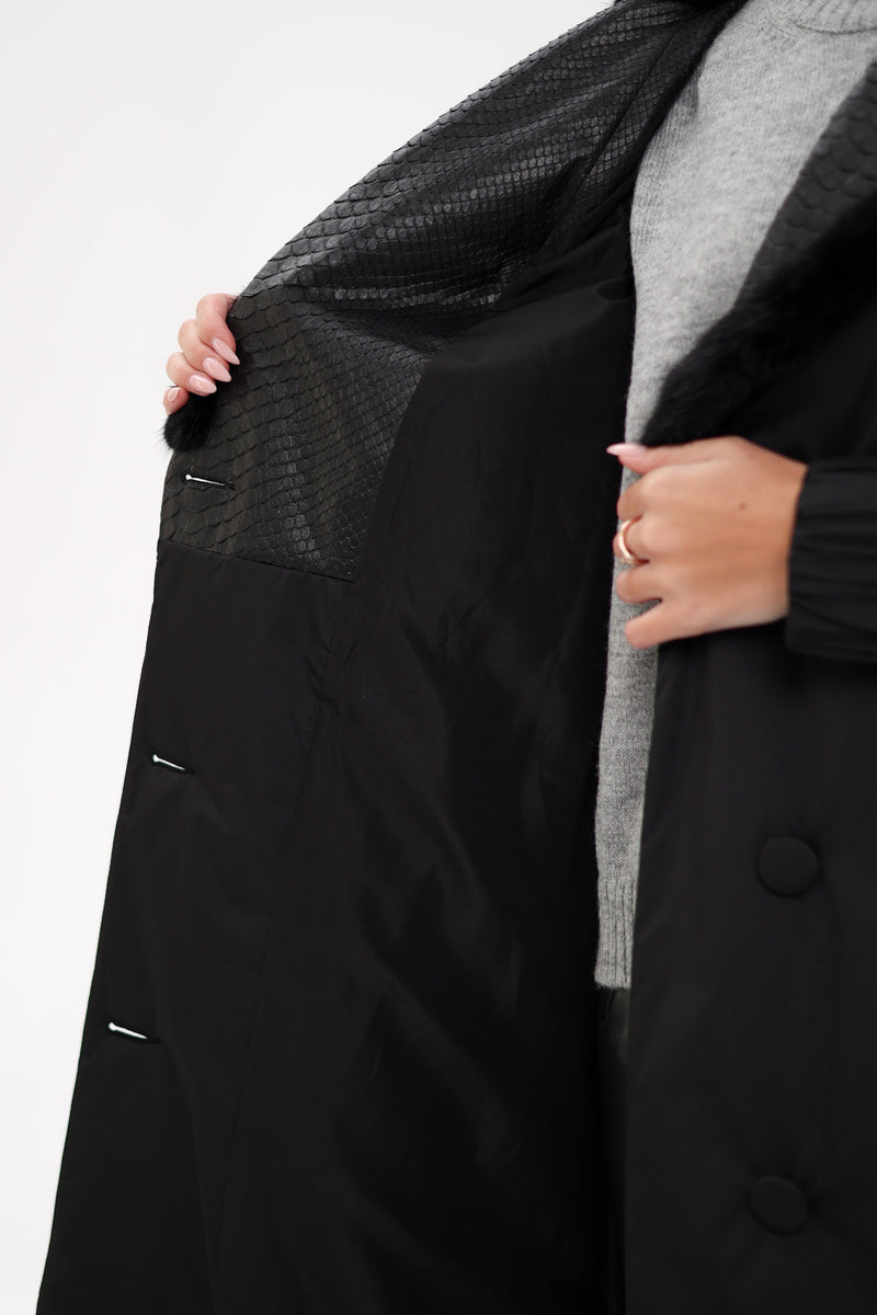 Genuine Mink Fur Real Python Leather Trim Coat