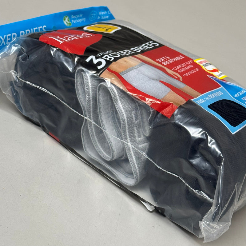 HANES (3 PACK) Men's Cool Comfort Boxer Briefs Sz L 36"-38" Black/Grey 2349A3