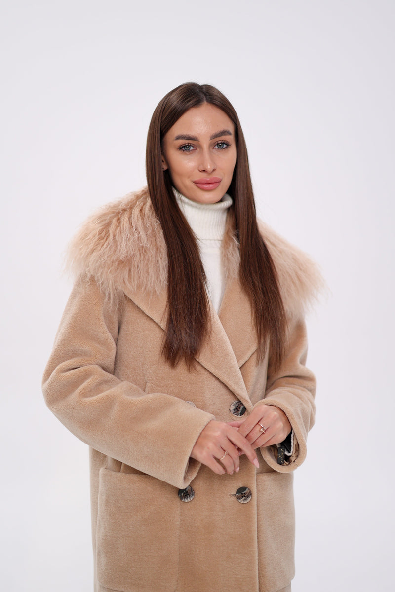 Genuine Lama Fur Virgin Wool Coat