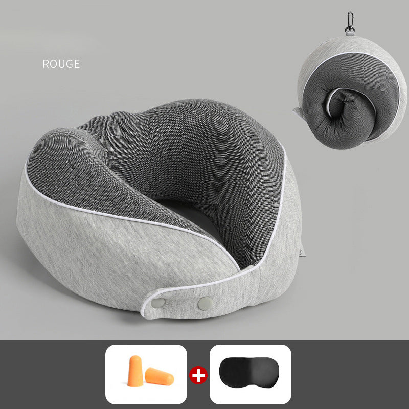 U-Shaped Memory Cotton Travel Pillow with Storage