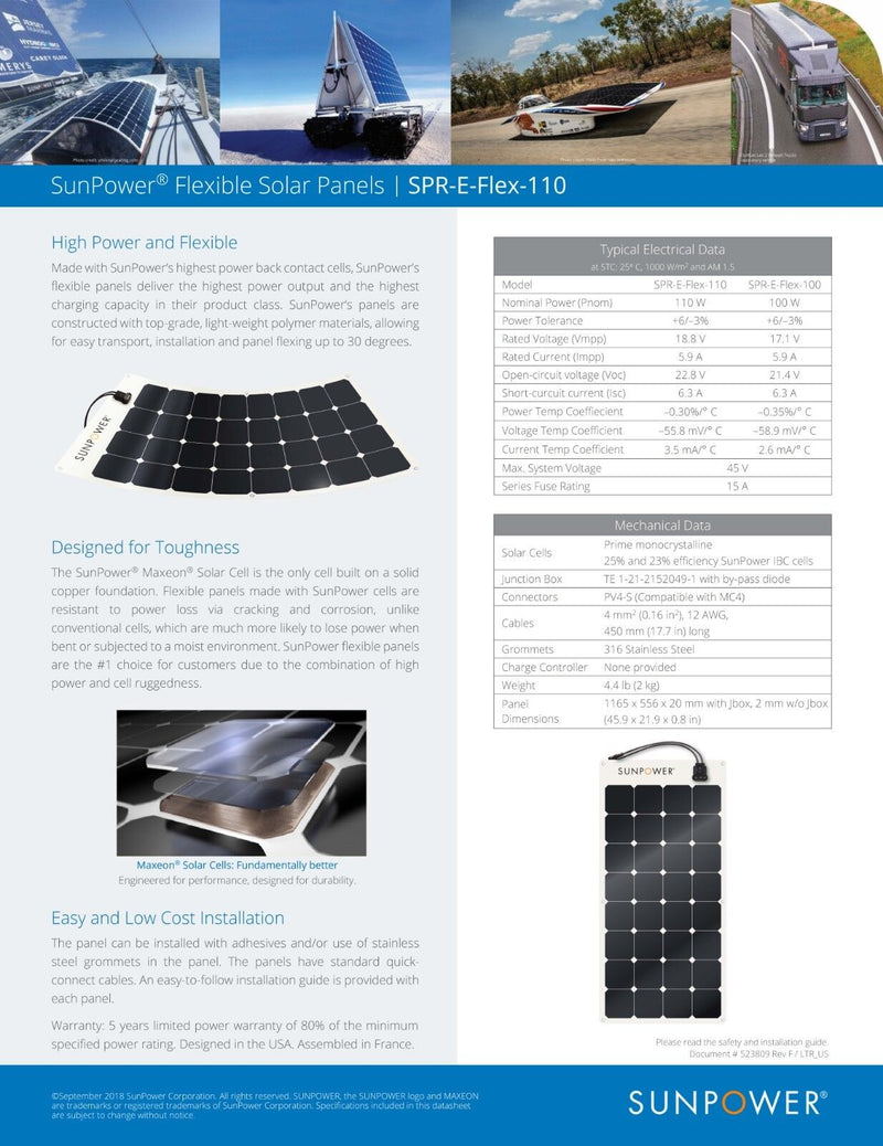 Sunpower 100W Flexible Solar Panel (Pallet of 30)