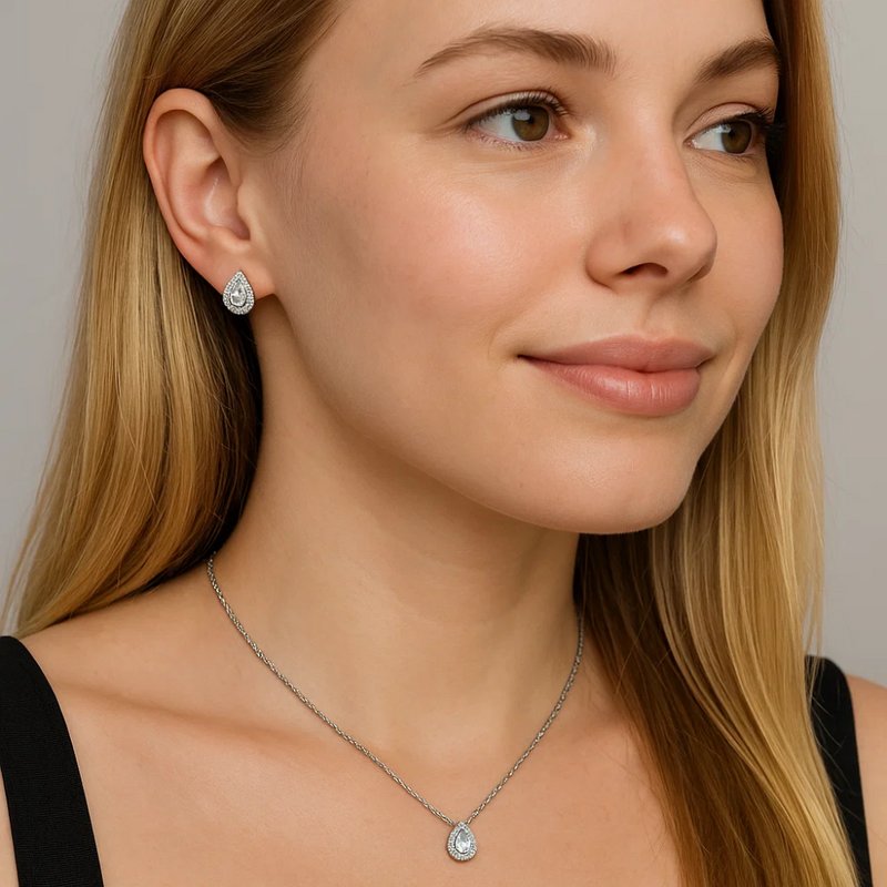 Teardrop Crystal Necklace and Teardrop Crystal Earring Set
