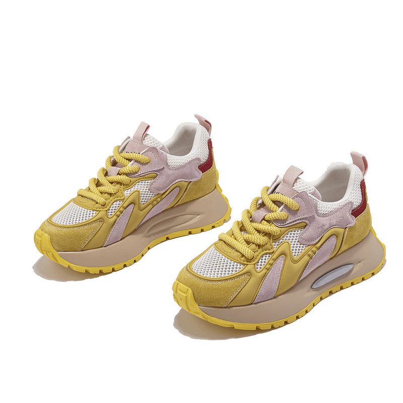 Luxury Sneakers Women Thick Bottom Round Toe Breathing Chunky Platform Sneakers Fashion Breathable Lightweight Comfortable Sneakers Non-Slip Girl Tennis Running Walking Shoes