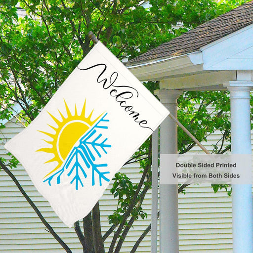 Sun and Snowflake Burlap House Flags for Outdoor, Summer Winter Large Yard Flags 28 X 40 Double Sided Seasonal Decorative Flag for Farmhouse Holiday Decoration