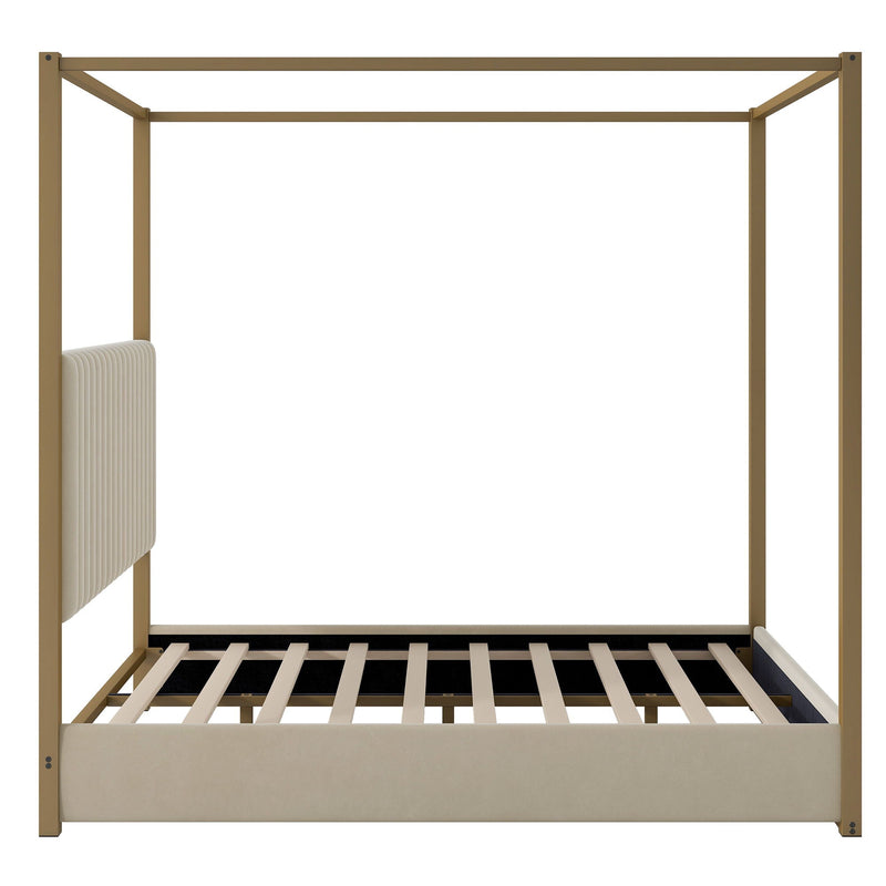 Upholstered Canopy Platform Bed With Frame, Queen Size - Beige