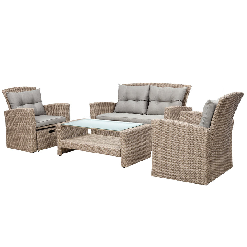 U-Style 4 Piece Outdoor Patio Furniture Set with Ottoman and Cushions