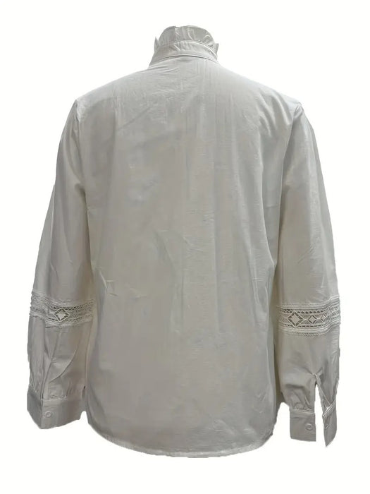 Elegant White V-Neck Blouse With Lace Details
