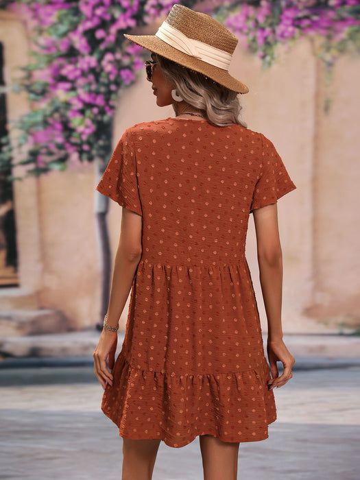 Dot Butterfly Sleeve Ruffle Hem Smock Dress