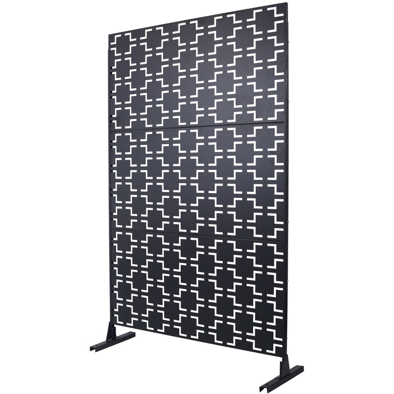 Outdoor / Indoor Privacy Screen Metal Privacy Screen, Freestanding Decorative Privacy Screen For Deck Balcony Patio - Black