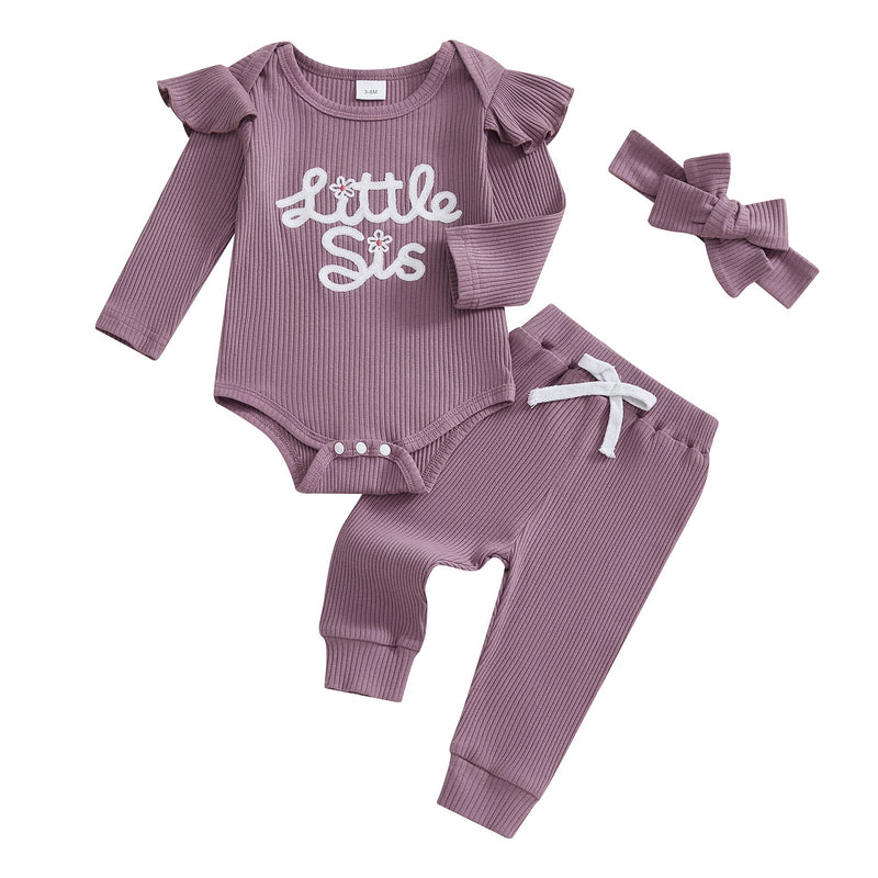 Long-sleeve Embroidered Letter Onesie Long Pants Headscarf