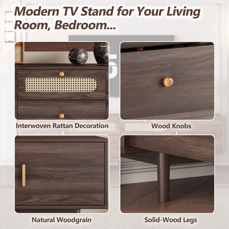 TV Stand With Drawers, Accent Entertainment Center For Living Room - Dark Brown