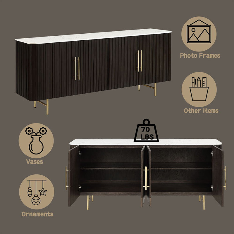 Clayten - Server - White Natural Marble Top & Espresso