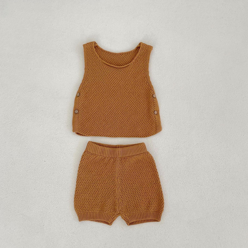 Vest Open Button Top Shorts Boys And Girls Baby 2 Pieces Suit
