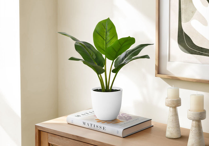 17" Tall, Artificial Plant, Aureum, Indoor, Faux, Fake, Table, Greenery, Potted, Real Touch, Decorative - Green / White