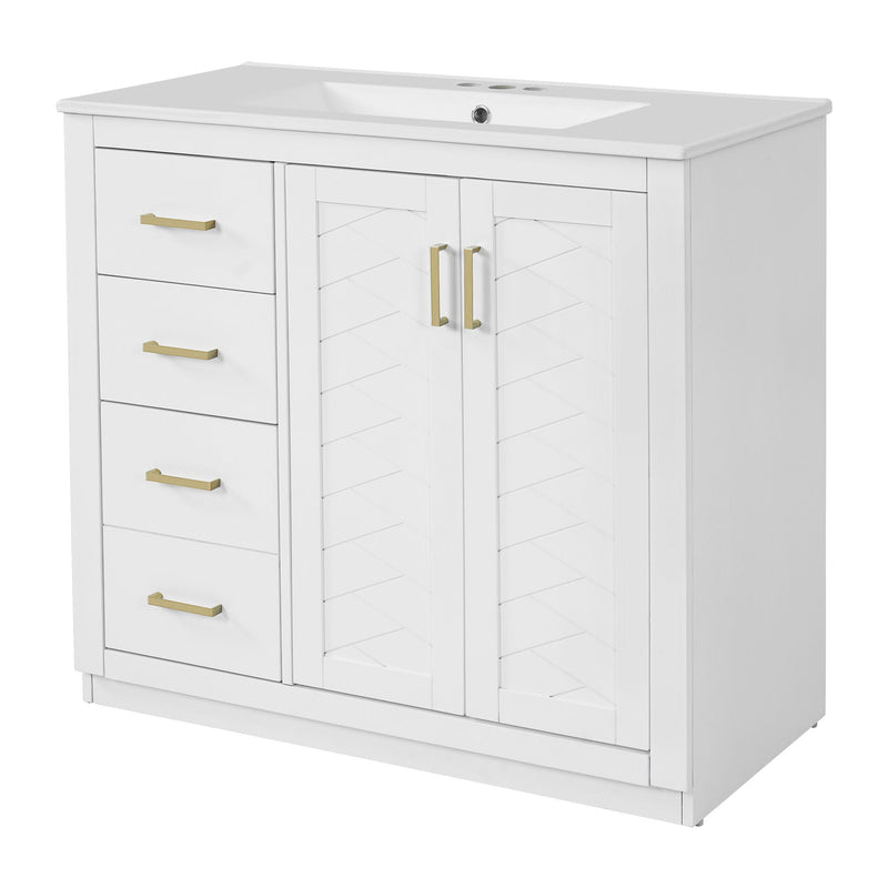 Bathroom Vanity With Sink Combo, Storage Cabinet, Freestanding Set With 3 Drawers & Soft Closing Doors