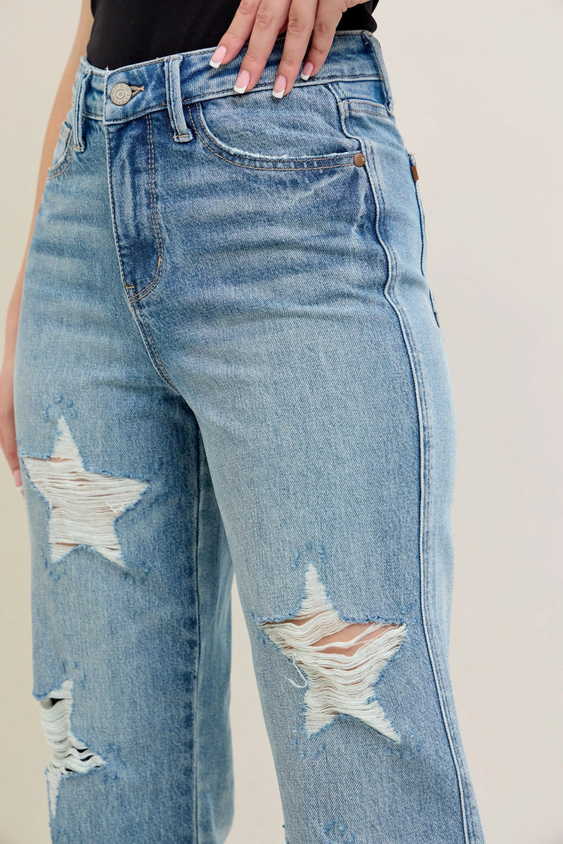Judy Blue Full Size High Waist  Rigid Magic Star Shaped Destroy 90's Straight Jeans Plus Size
