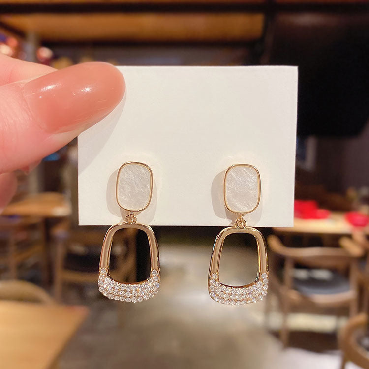 Geometric Rhinestone Square Pendant Earrings