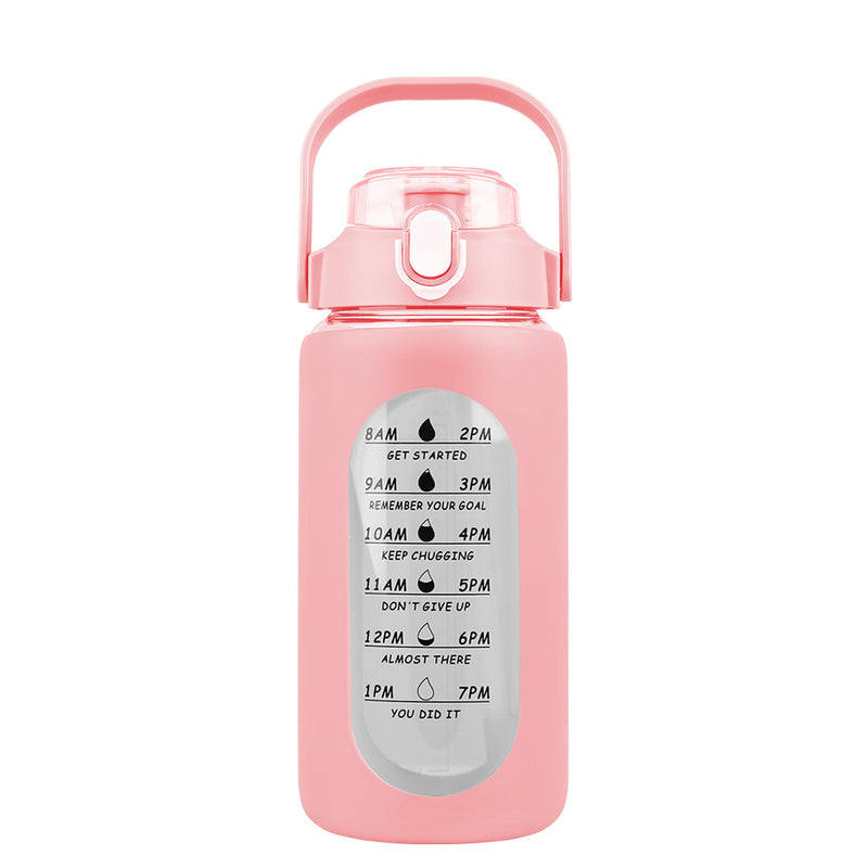 34Oz Glass Water Bottle Sports Water Bottle Motivational Water Bottle Water Intake Tracker Bottle with Straw Time Marker Silicone Sleeve Handle for Gy