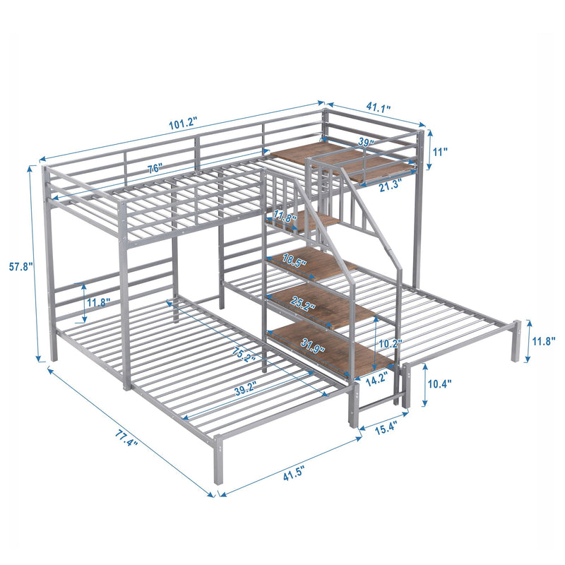 Metal Bunk Bed With Storage Shelves Staircase