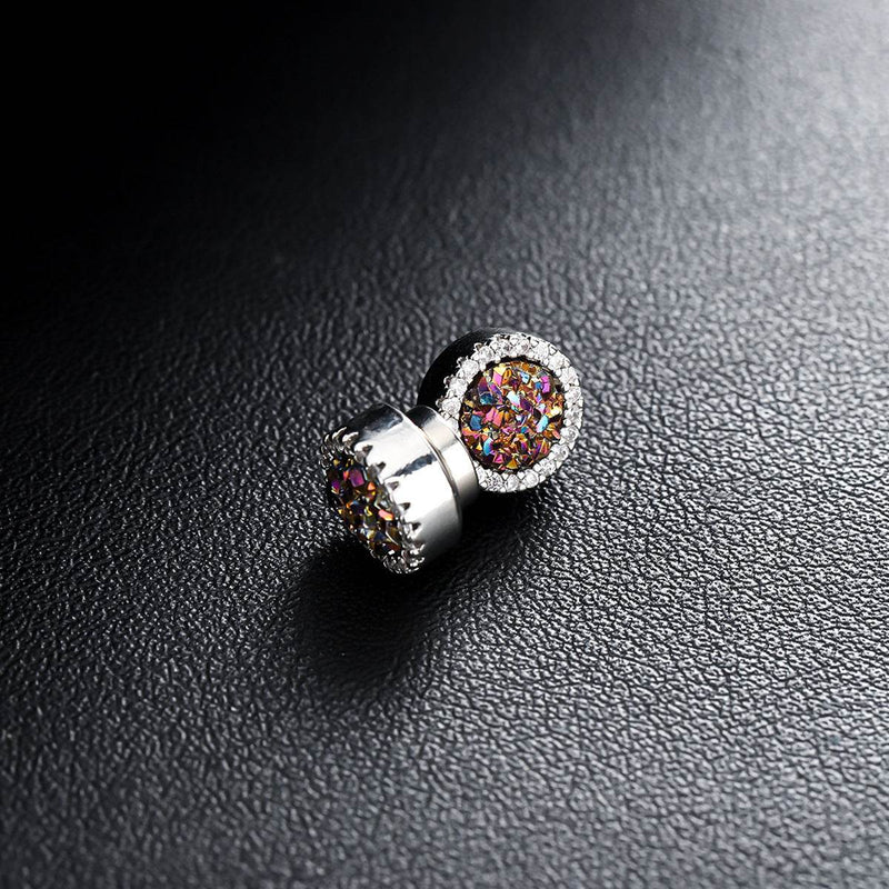 Multicolor Crystal Cluster Magnetic Round Halo Stud Earrings for Men Women, 6mm Round Crystal Inlaid Magnetic Earrings Non-Piercing Clip On Stud Earring