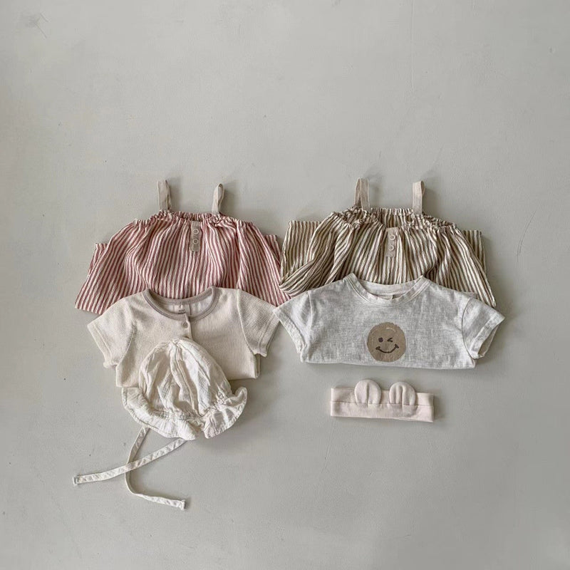 Summer Infant Thin Vertical Striped Suspender Jumpsuit
