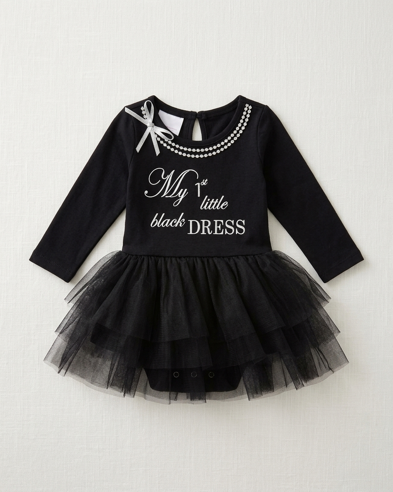Bonnie Baby Baby Girls Appliqued Knit Tutu One-Piece Dress, Black, 18 Months