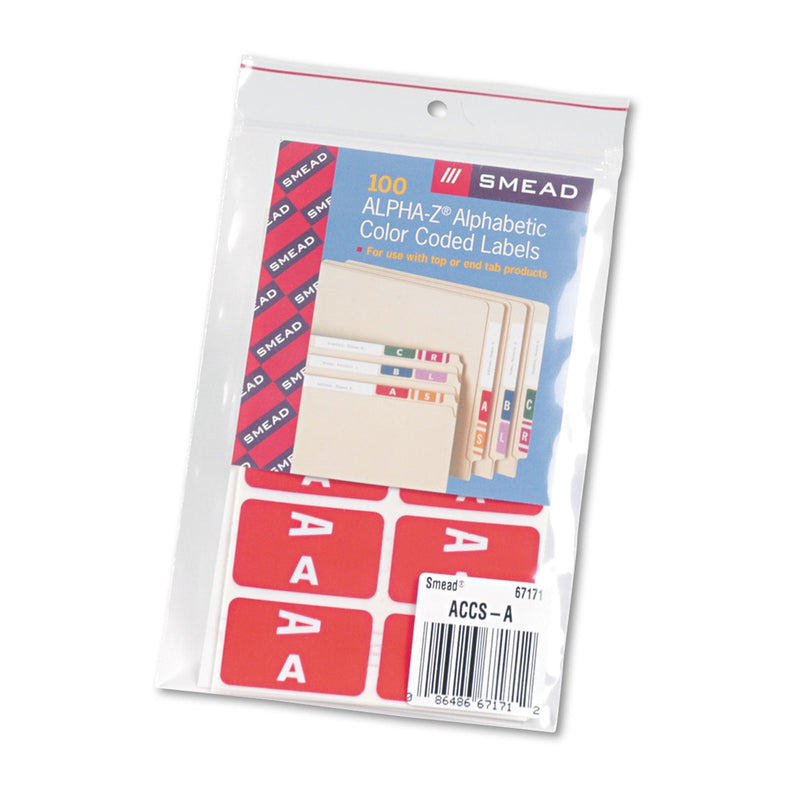Smead AlphaZ Color-Coded Second Letter Alphabetical Labels, A, 1 x 1.63, Red, 10/Sheet, 10 Sheets/Pack