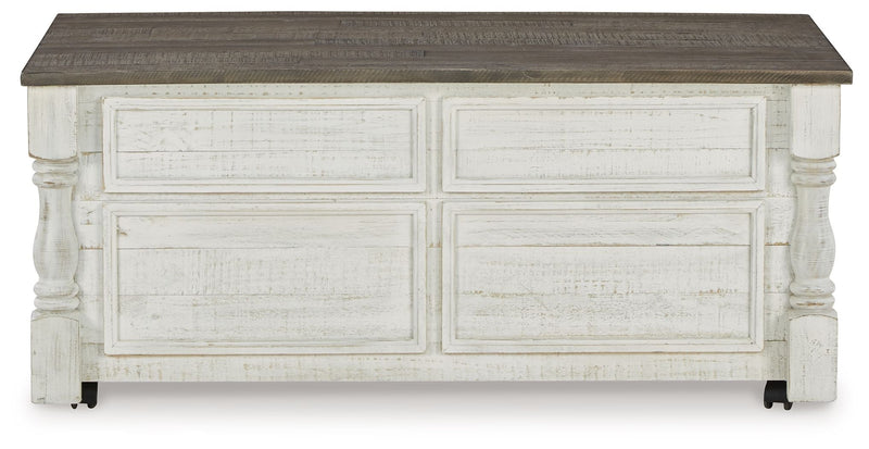 Havalance - Lift Top Cocktail Table with Storage Drawers - White / Gray