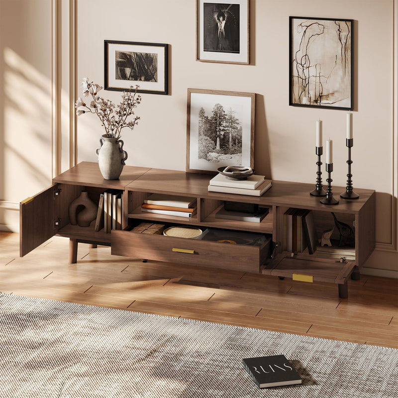 TV Stand For 75" TVs With Soft Closing Doors, Console With Accents And Drop Down Cabinet - Dark Brown
