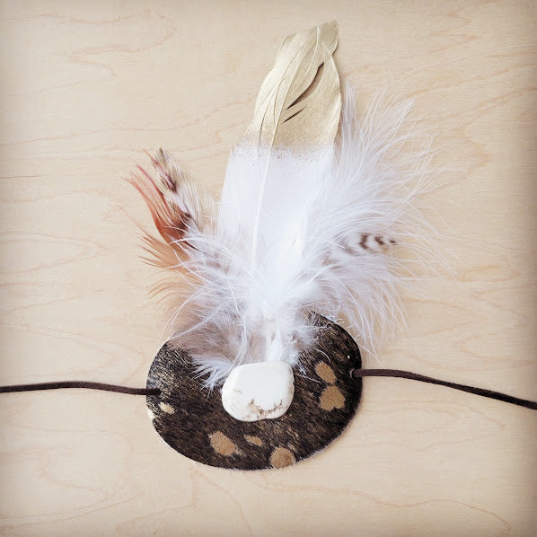 White/Gold Feather w/ Brown Metallic Hat Band (Band Only) 983k