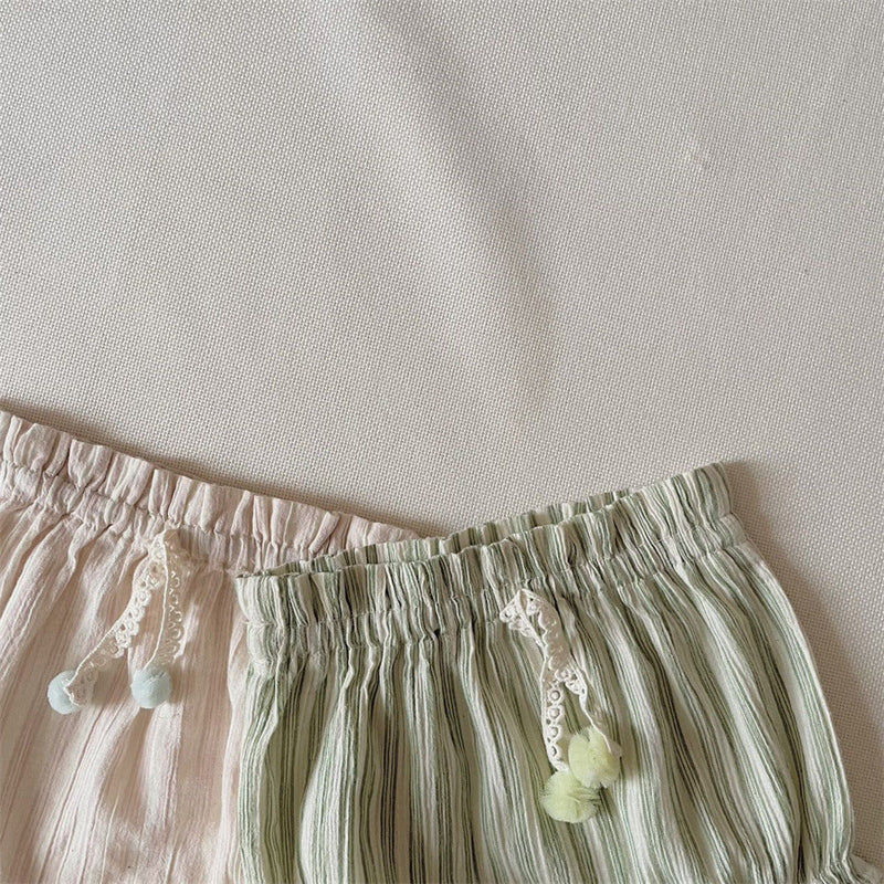 Striped Spaghetti Straps Shorts Suit Baby Girl Two-piece Suit Suit