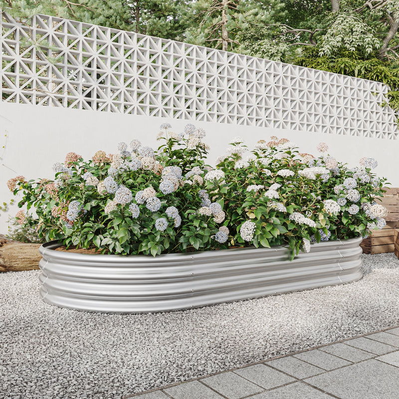 Raised Garden Bed Outdoor Oval Large Metal Planter Bed - Silver