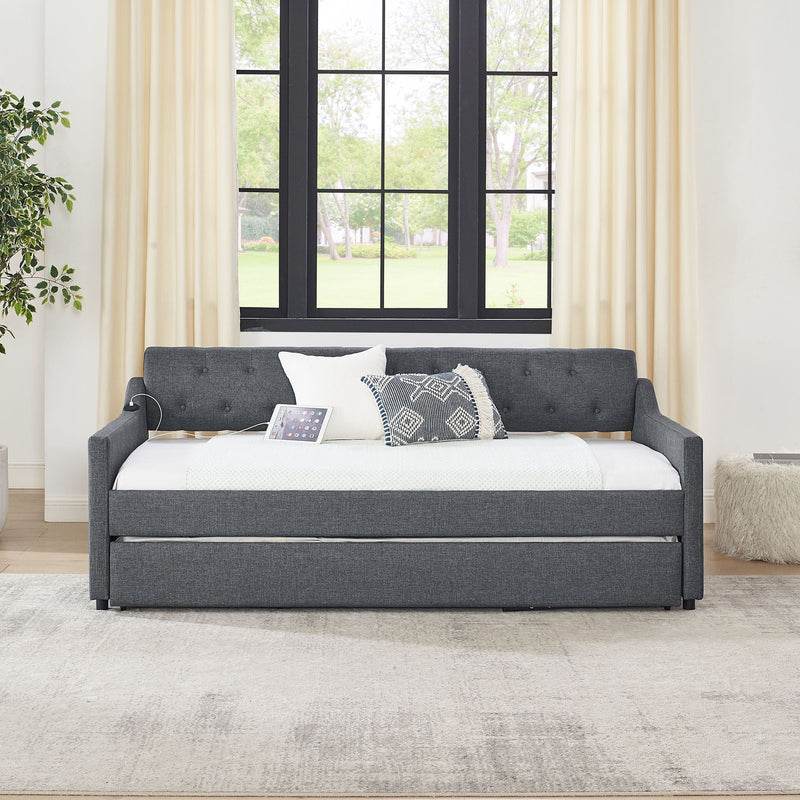 Size Upholstered Daybed With Trundle And USB Charging Armrest