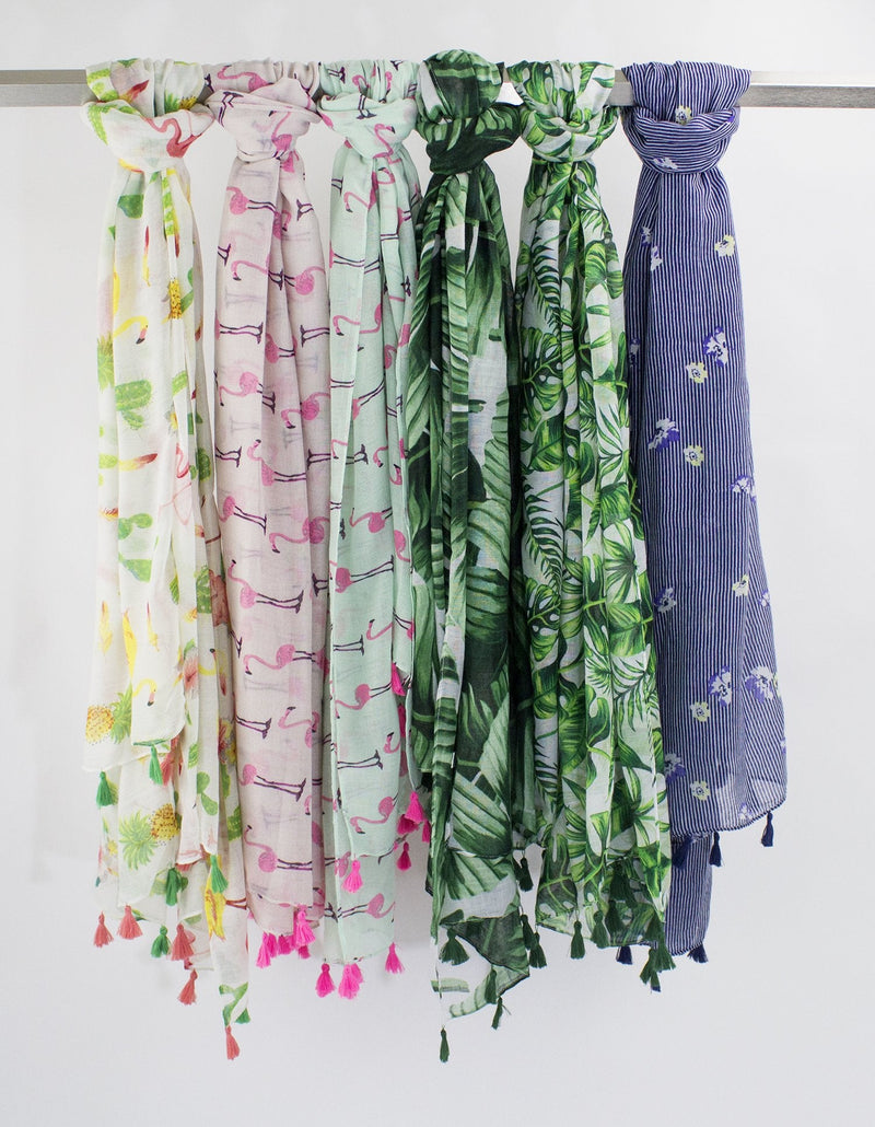 stylesilove Lightweight Womens Flamingo Tassels Soft Cotton Scarf Shawl