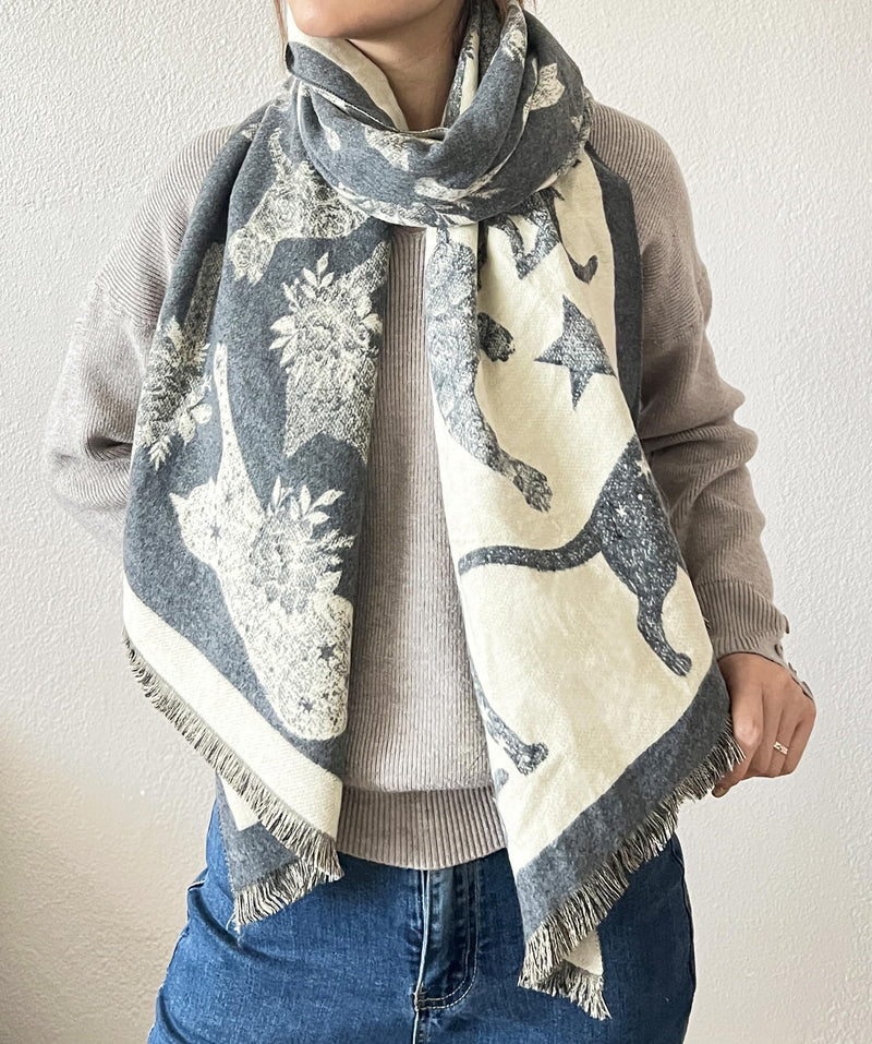 stylesilove Women Cute Cat Print Cashmere Scarf Warm Ultra Soft Fringe Scarves Shawl Neck Wraps for Autumn and Winter