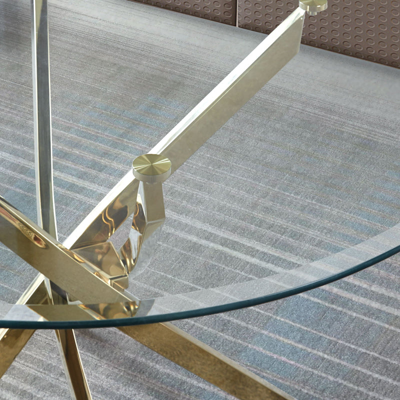 Contemporary Round Clear Dining Tempered Glass Table With Gold Finish Stainless Steel Legs - Gold
