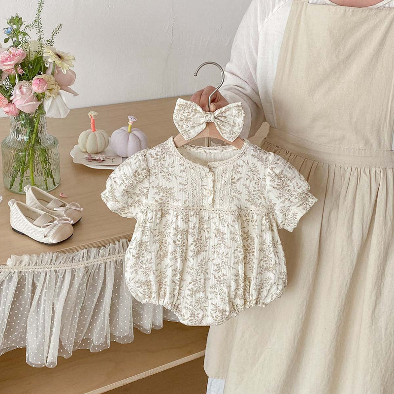Stylish Lace Short-Sleeve Romper For Girls