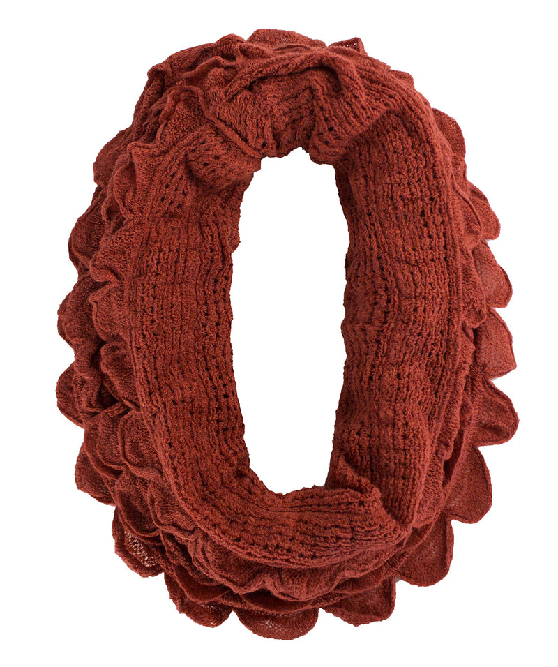 stylesilove Chic Oversized Ruffle Knitted Infinity Scarf Lightweight Cozy Neck Warmer for Women and Girls