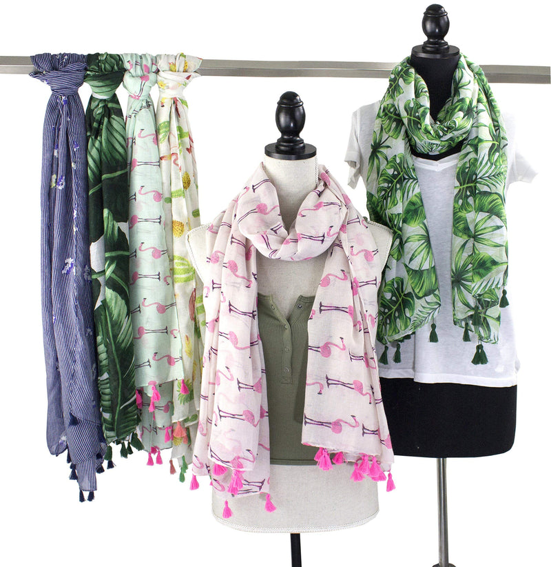 stylesilove Womens Cozy Tassels Oblong Cotton Scarf Lightweight Shawls Wrap (Palm Leaf/Green)