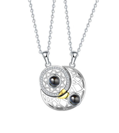 Sun Moon Shape Couple Personalized Necklaces Wedding Birthday Jewelry  Languages I Love You Projection Pendant Necklace Gifts