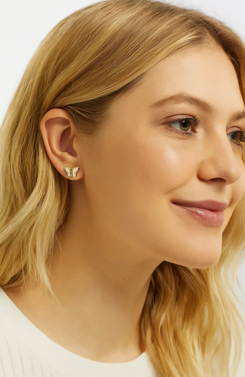 Butterfly Stud Earrings Featuring Mother of Pearl Inlay