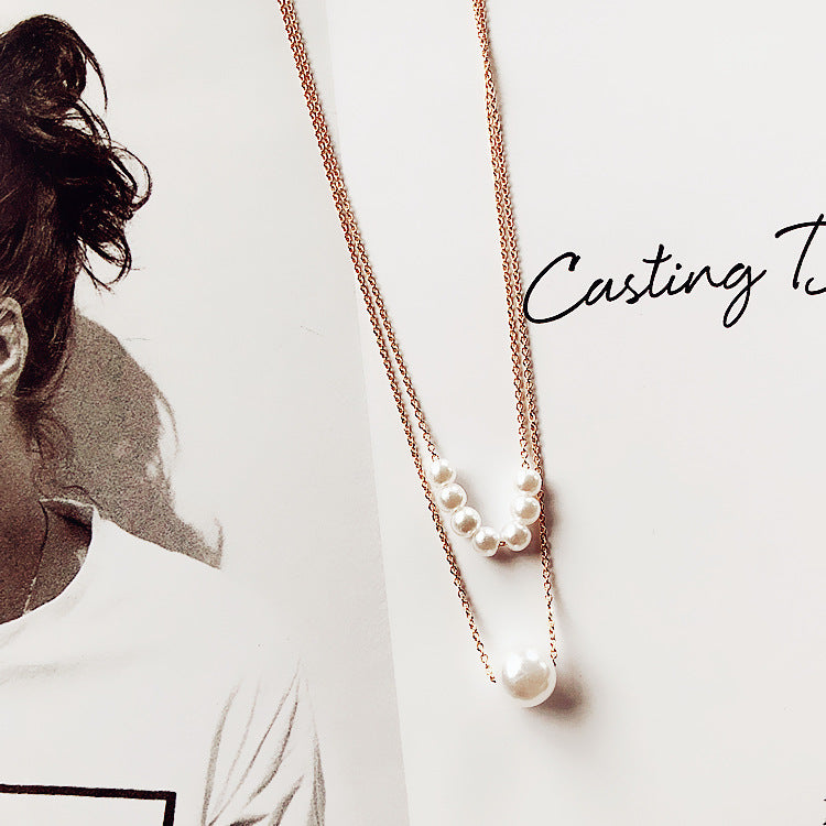 Pearl Pendant Chain Choker Multilayer Necklace
