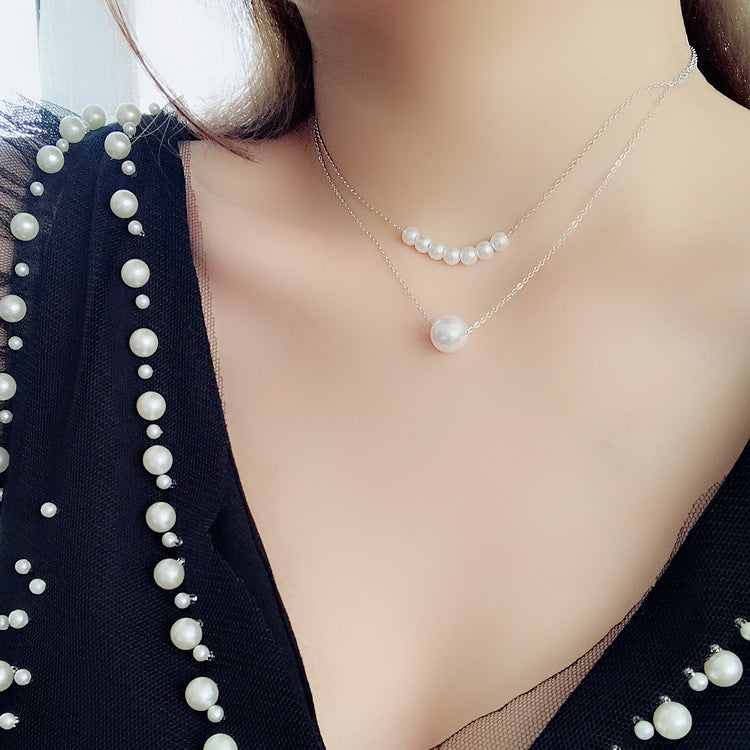 Pearl Pendant Chain Choker Multilayer Necklace
