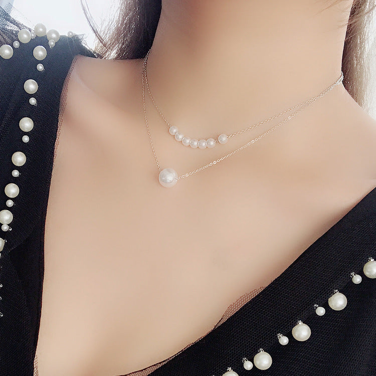 Pearl Pendant Chain Choker Multilayer Necklace