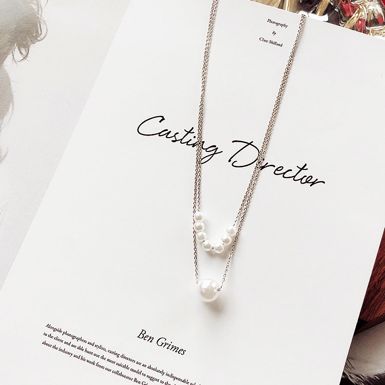 Pearl Pendant Chain Choker Multilayer Necklace