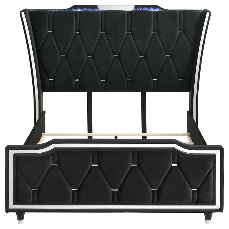 Lorient Queen LED Upholstered Wingback Bed Black