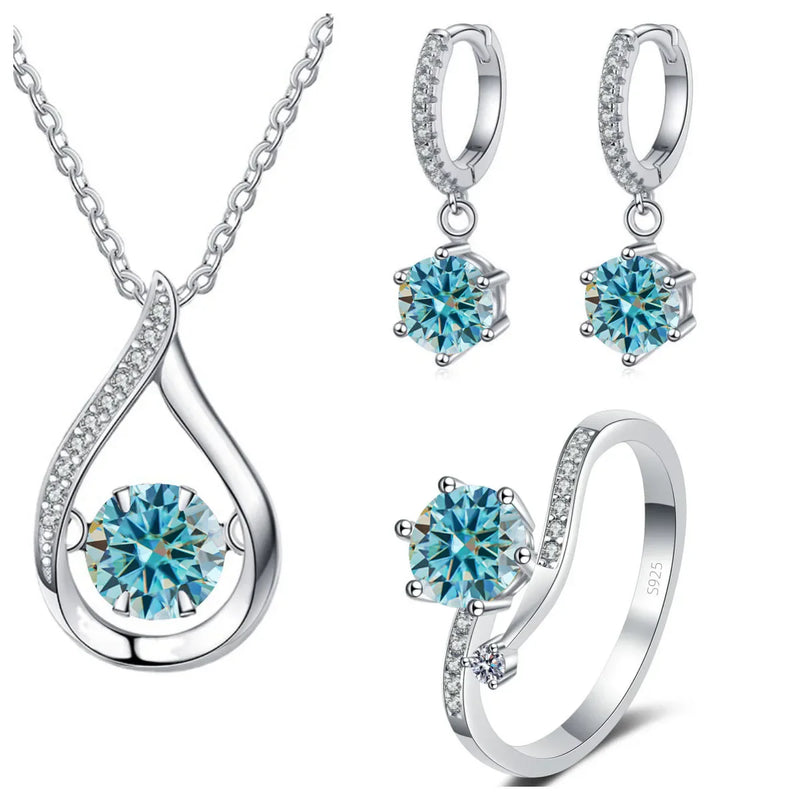 925 Silver Moissanite Jewelry Set Necklace Ring Stud Earrings Solitaire